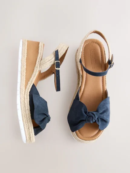 Navy Standard Fit Forever Comfort® Suede Bow Espadrilles Platform Wedges